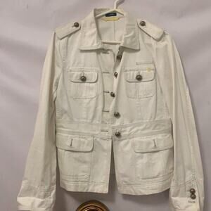 J CREW WOMENS IVORY REGULAR FIT‎ LONG SLEEVE COLLARED SAFARI JACKET SIZE SP